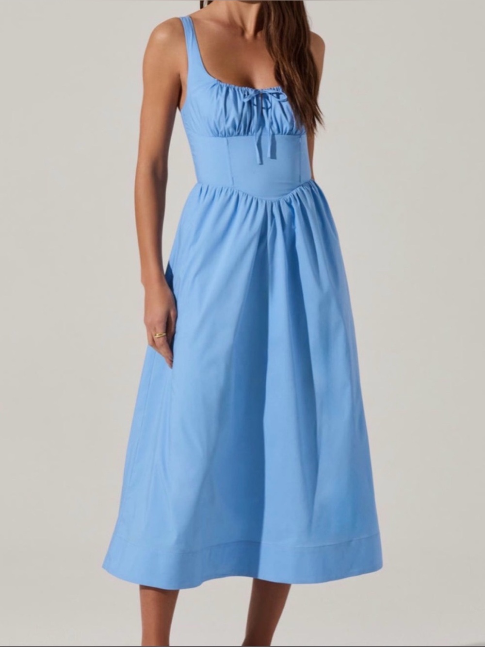 ASTR The Label Blue Corset Waist Ruched Bust Midi Dress Size M Cottagecore